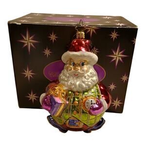 Christopher Radko Around Double Sided Santa Snowman With Box Has Writing On Read